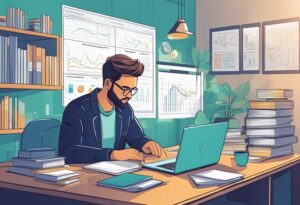 A young graduate sits at a desk for long-term financial planning to build wealth